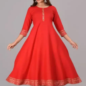 Women Solid Rayon Anarkali (Red) Product Code 01-CL 2 (BUY 1 GET 3 FREE)