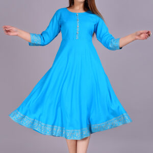 Women Solid Rayon Anarkali (Skyblue) Product Code 03-LE 2 (BUY 1 GET 1 FREE)