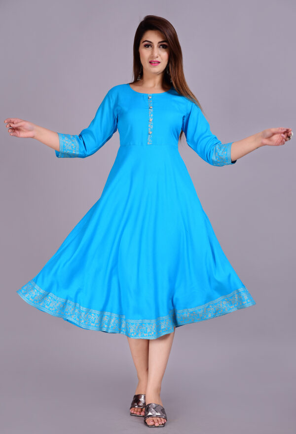 Women Solid Rayon Anarkali (Skyblue) Product Code 03-LE 2 (BUY 1 GET 1 FREE)