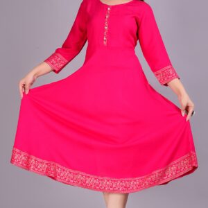 Women Solid Rayon Anarkali (Pink) Product Code 02-LE 1