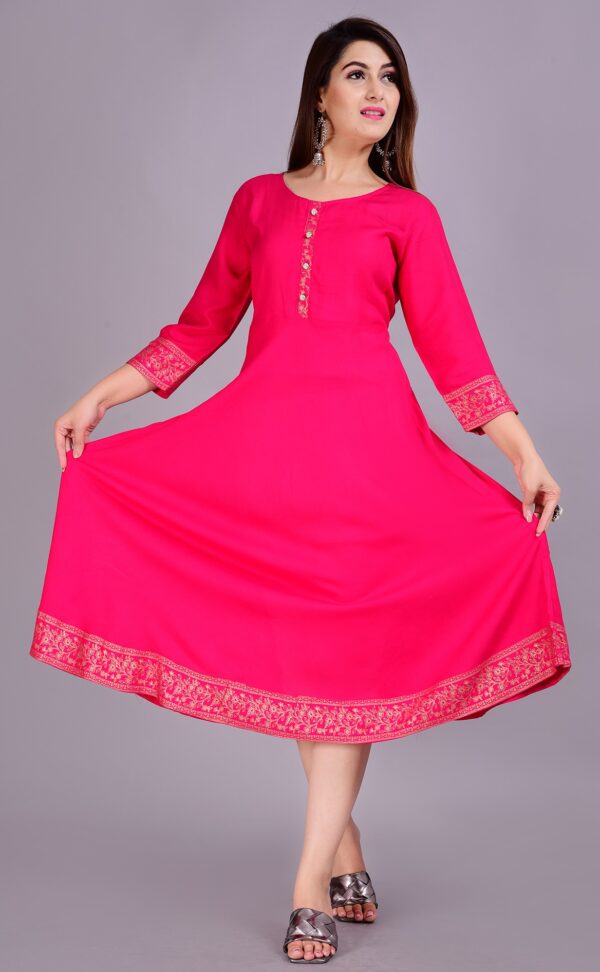 Women Solid Rayon Anarkali (Pink) Product Code 02-LE 1
